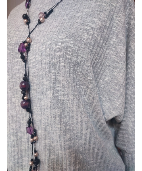 Cieplutki sweter KIMONO z golfem - szary prążek z połyskiem